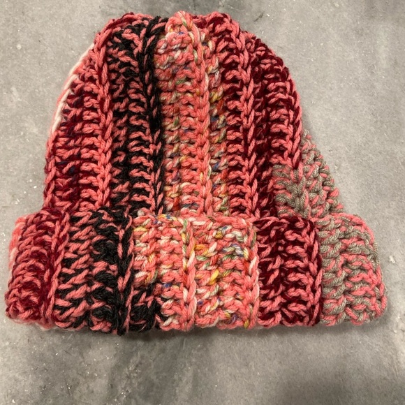 Handmade Crochet Chunky Ribbed Upcycled Multi Fiber Scrappy Yarn Beanie Hat - Picture 8 of 8